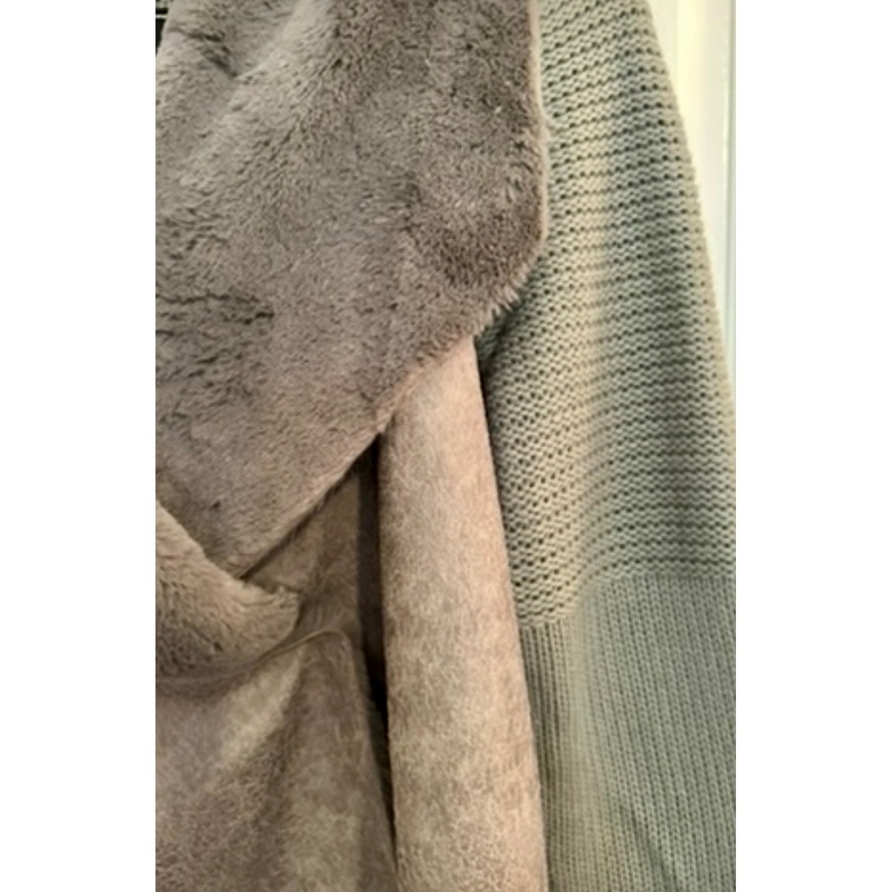 BNCI Faux Fur Collar Drape Front Cardigan‎ Sweater Knit Gray Polyester medium - Picture 10 of 14